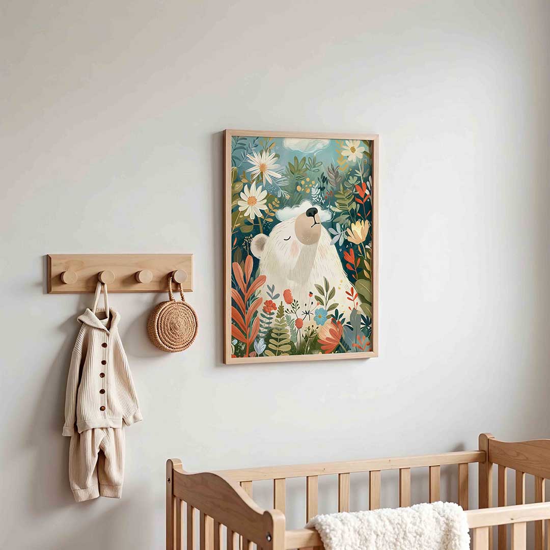 Beer tussen bloemen Poster