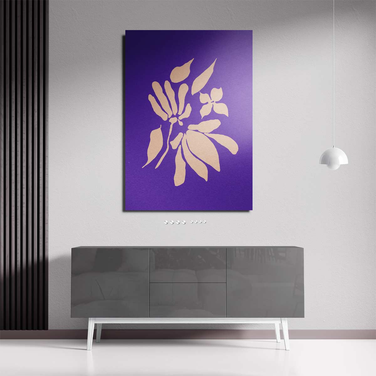 Bloemige Abstractie op Paarse Achtergrond Kunstwerk-canvas-dibond-plexiglas-wanddecoratie-WallArtistic