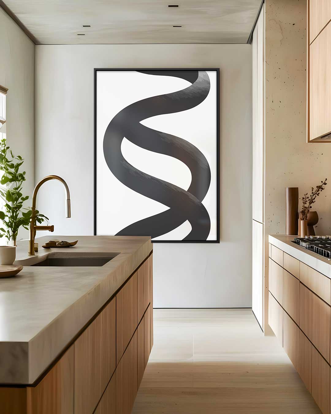 Zwarte Werveling op Wit Kunstwerk-canvas-dibond-plexiglas-wanddecoratie-WallArtistic