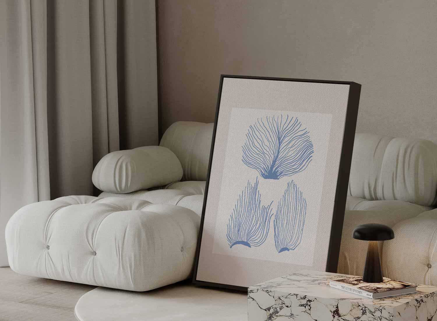 Abstracte Blauwe Kooraalprint Kunstwerk-canvas-dibond-plexiglas-wanddecoratie-WallArtistic