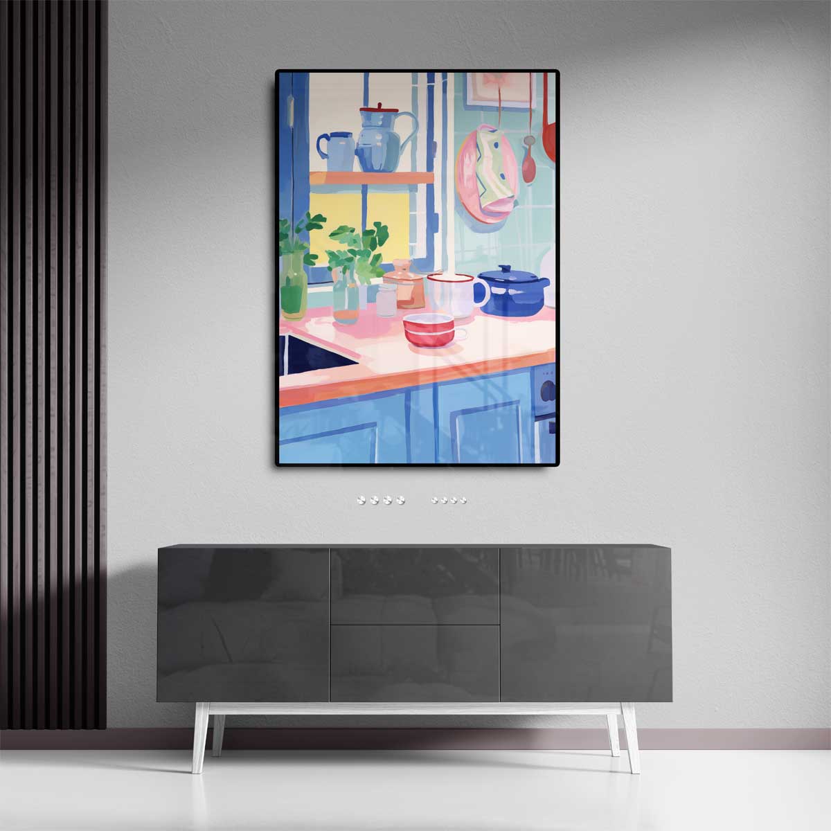 Vrolijk Keukenhoekje in Pasteltinten Kunstwerk-canvas-dibond-plexiglas-wanddecoratie-WallArtistic