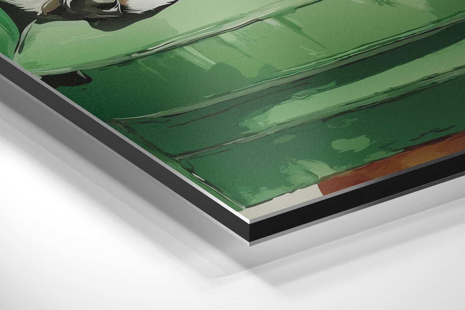 Slapende Hond op Groene Bank Kunstwerk-canvas-dibond-plexiglas-wanddecoratie-WallArtistic