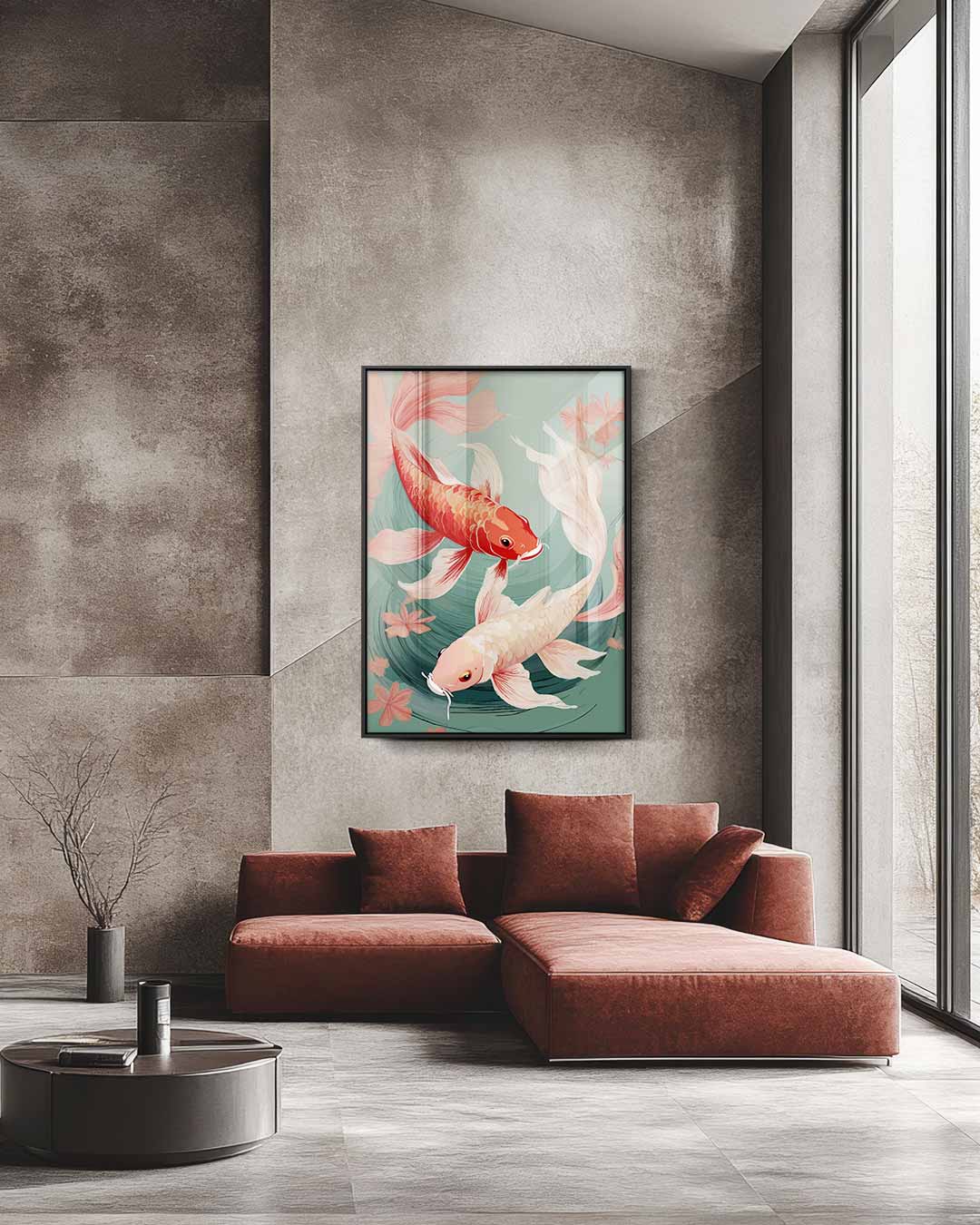Vrolijke Koi-vissen op Rustige Rivier Kunstwerk-canvas-dibond-plexiglas-wanddecoratie-WallArtistic