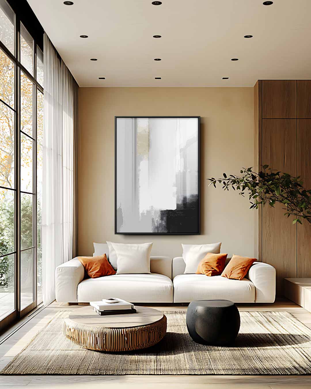 Abstracte Grijze Compositie Kunstwerk-canvas-dibond-plexiglas-wanddecoratie-WallArtistic