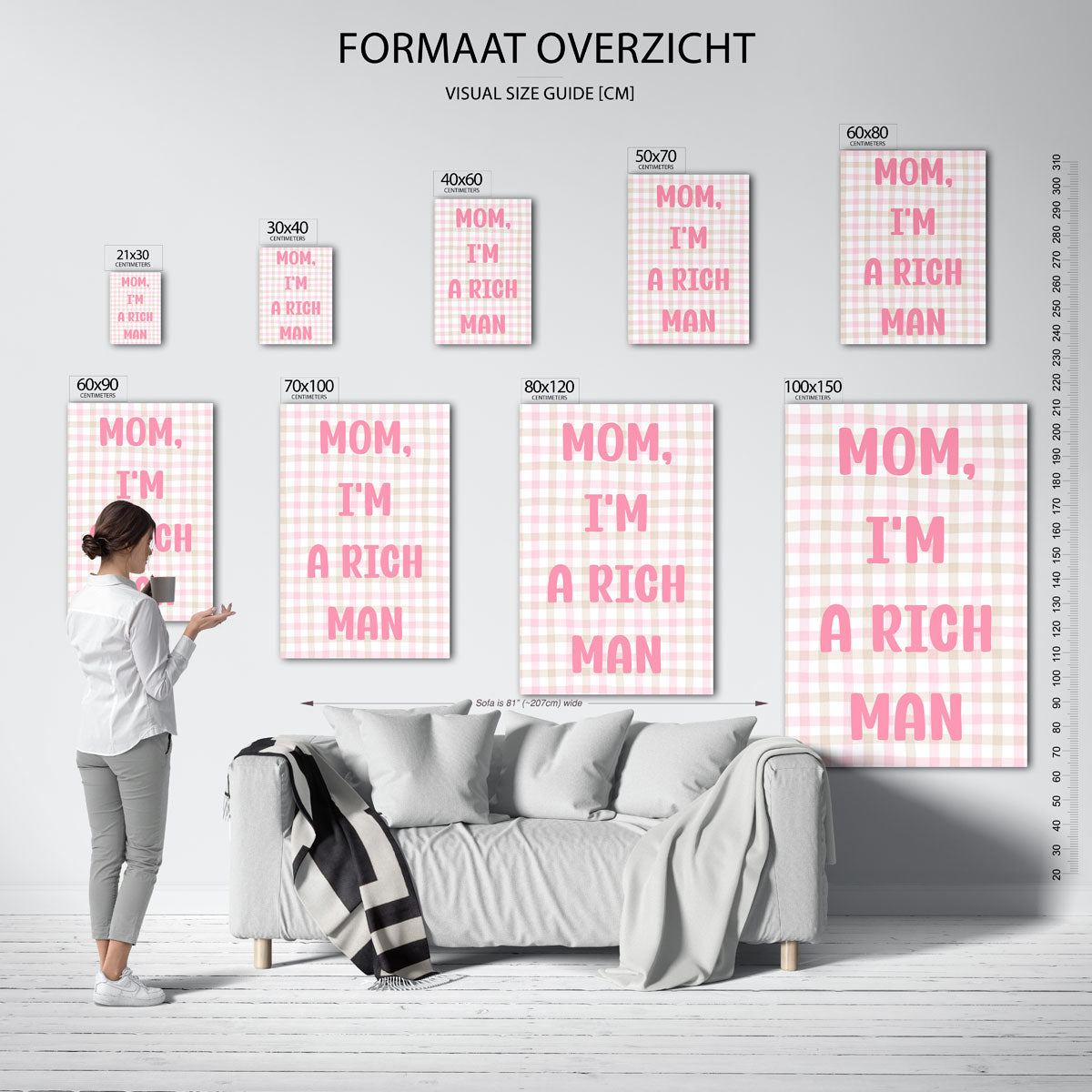 Roze tekst op geruit patroon Poster