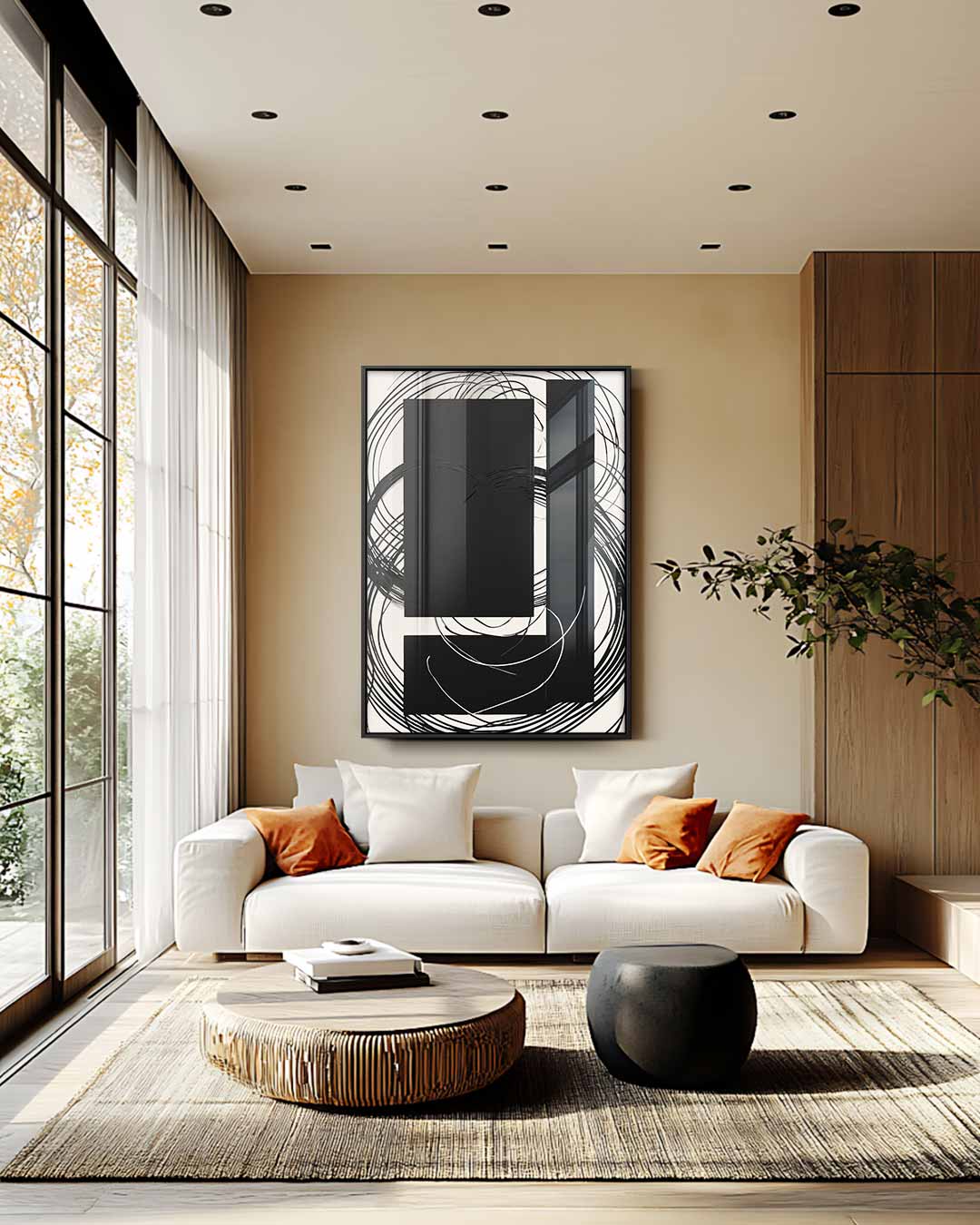 Abstracte Kringen in Zwart-Wit Kunstwerk-canvas-dibond-plexiglas-wanddecoratie-WallArtistic