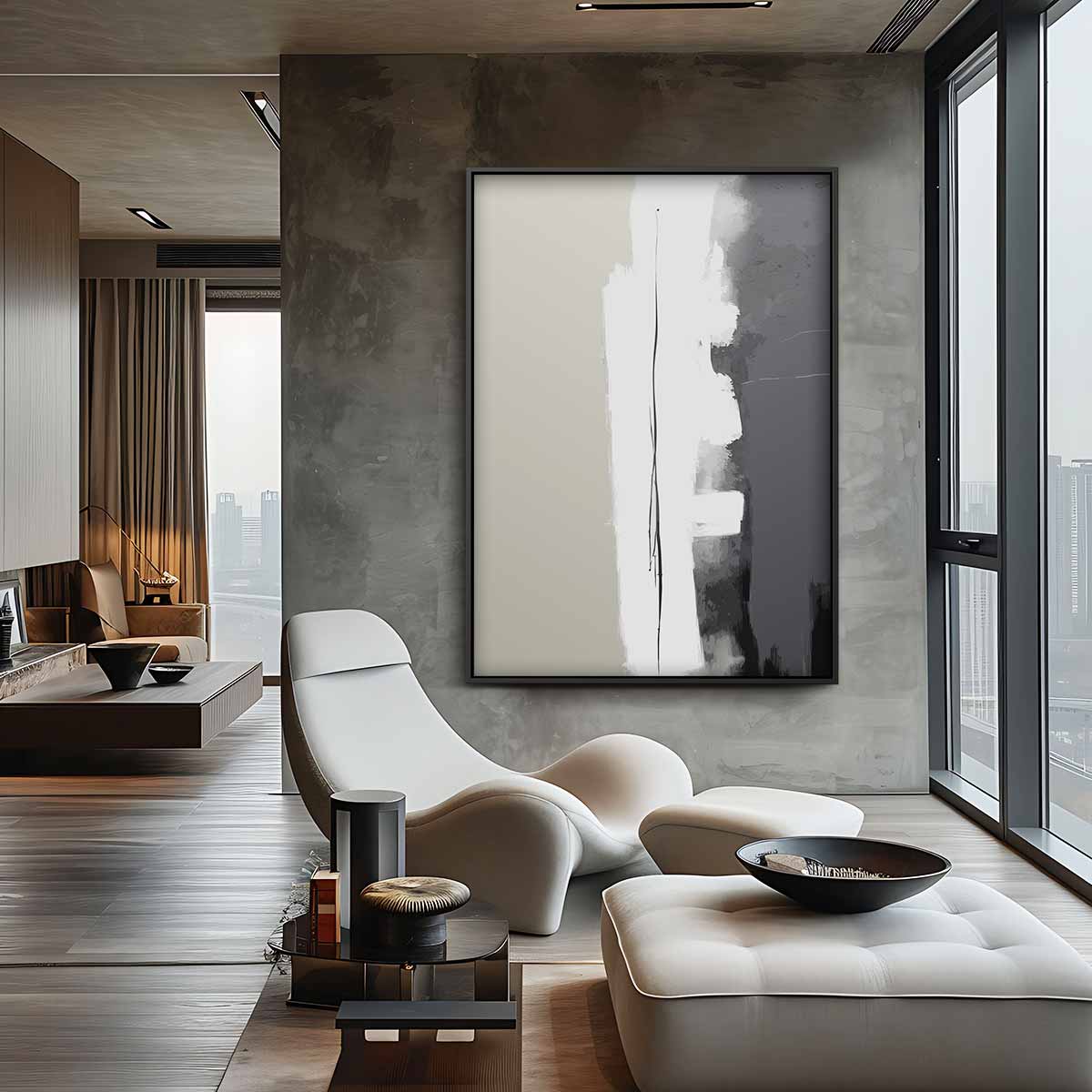 Minimalistische Verticale Lijn op Tweekleurige Achtergrond Kunstwerk-canvas-dibond-plexiglas-wanddecoratie-WallArtistic