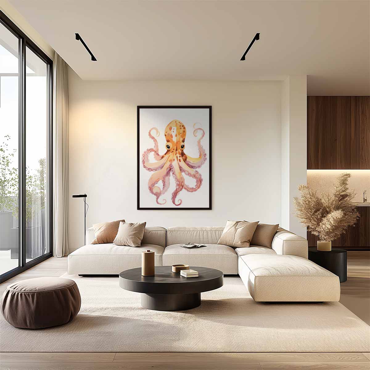 Vrolijke Octopus Illustratie Kunstwerk-canvas-dibond-plexiglas-wanddecoratie-WallArtistic