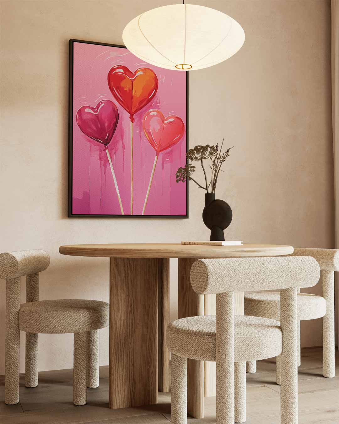 Hartvormige Lollys op Roze Achtergrond Kunstwerk-canvas-dibond-plexiglas-wanddecoratie-WallArtistic