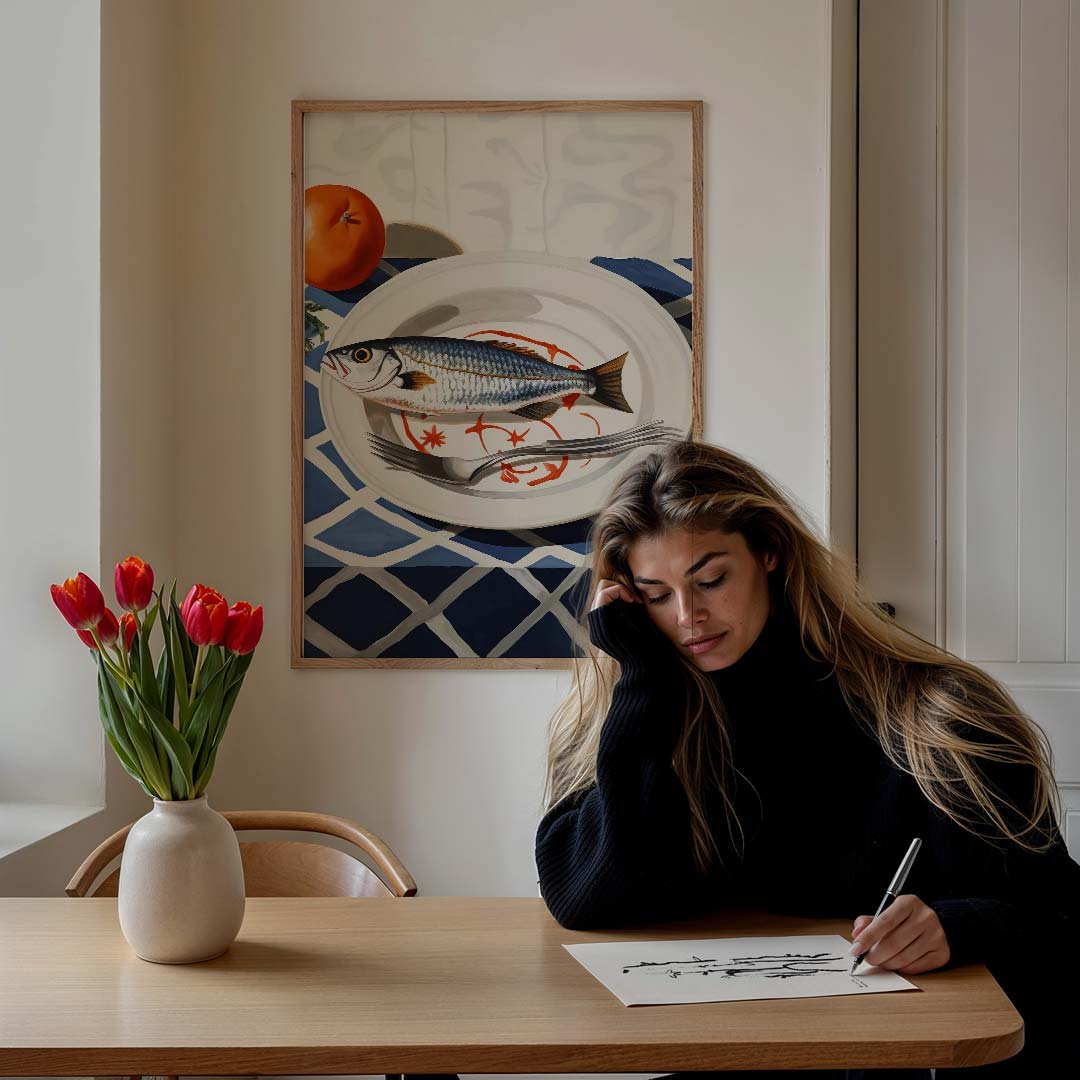 Mediterrane Stijl Vis en Sinaasappel Poster-WallArtistic