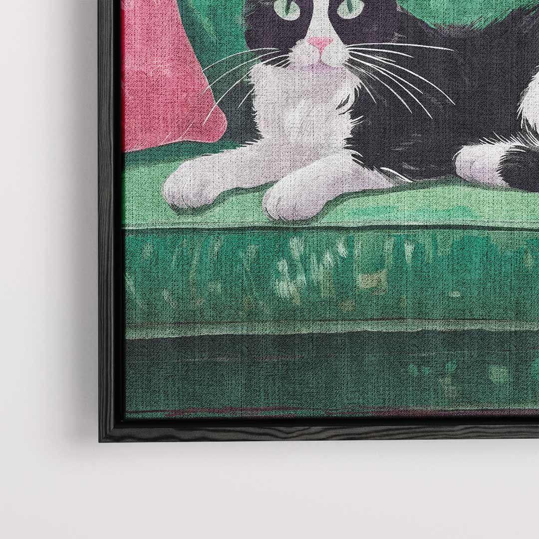 Tropische Kat op de Bank Kunstwerk-canvas-dibond-plexiglas-wanddecoratie-WallArtistic