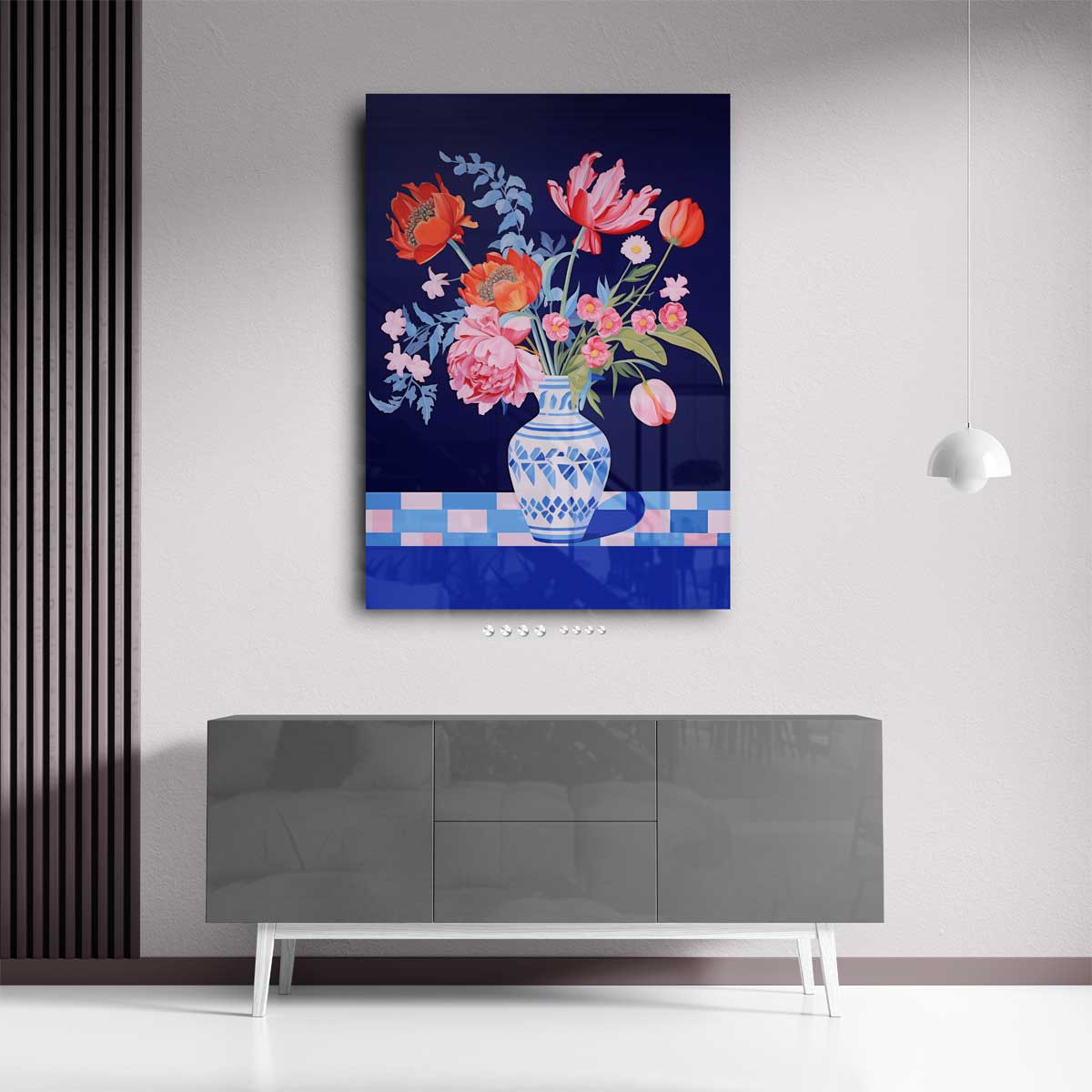 Bloemenpracht in Blauwe Vaas Kunstwerk-canvas-dibond-plexiglas-wanddecoratie-WallArtistic