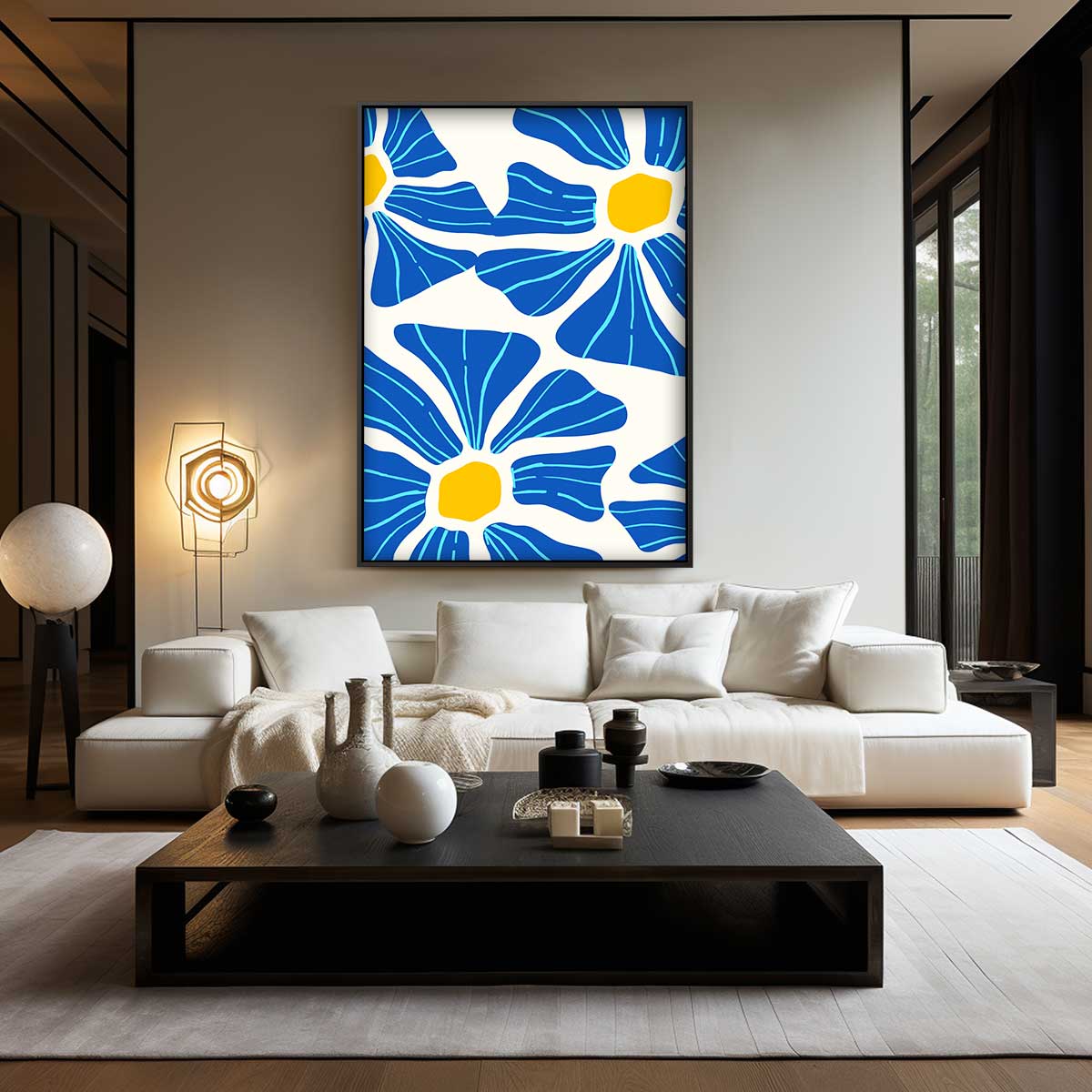 Bloeiend Blauw Bloemenpatroon Kunstwerk-canvas-dibond-plexiglas-wanddecoratie-WallArtistic