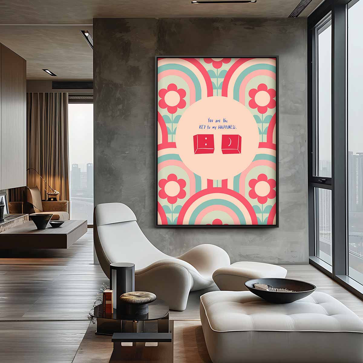 Retro Bloemen Geluksposter Kunstwerk-canvas-dibond-plexiglas-wanddecoratie-WallArtistic