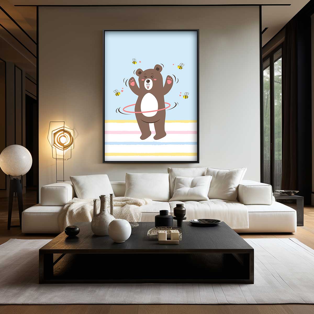 Dansende Beer met Hoelahoep Kunstwerk-canvas-dibond-plexiglas-wanddecoratie-WallArtistic