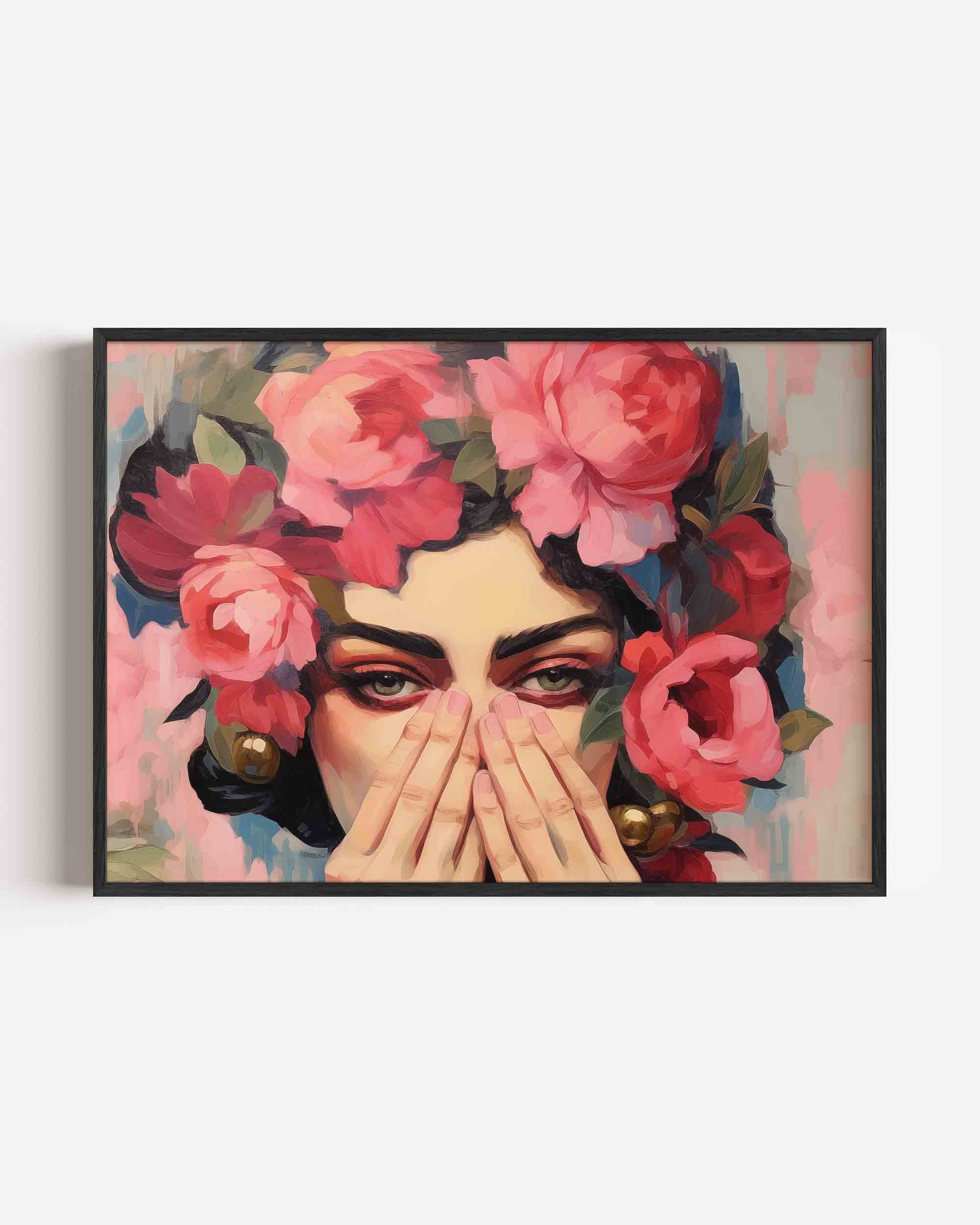 Bloemen en gezicht Poster