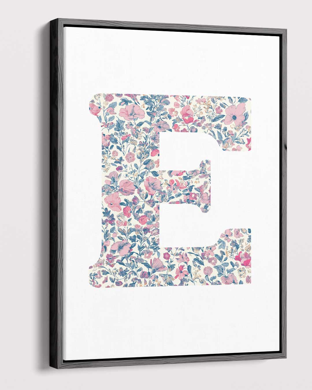 Bloemige Letter E Kunstwerk-canvas-dibond-plexiglas-wanddecoratie-WallArtistic