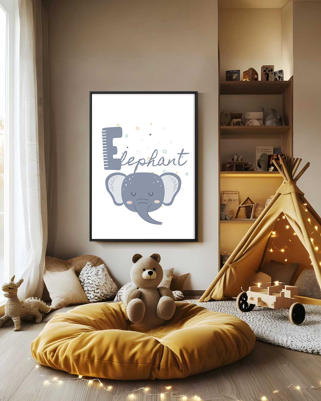 Dromerige Olifant Illustratie Kunstwerk-canvas-dibond-plexiglas-wanddecoratie-WallArtistic