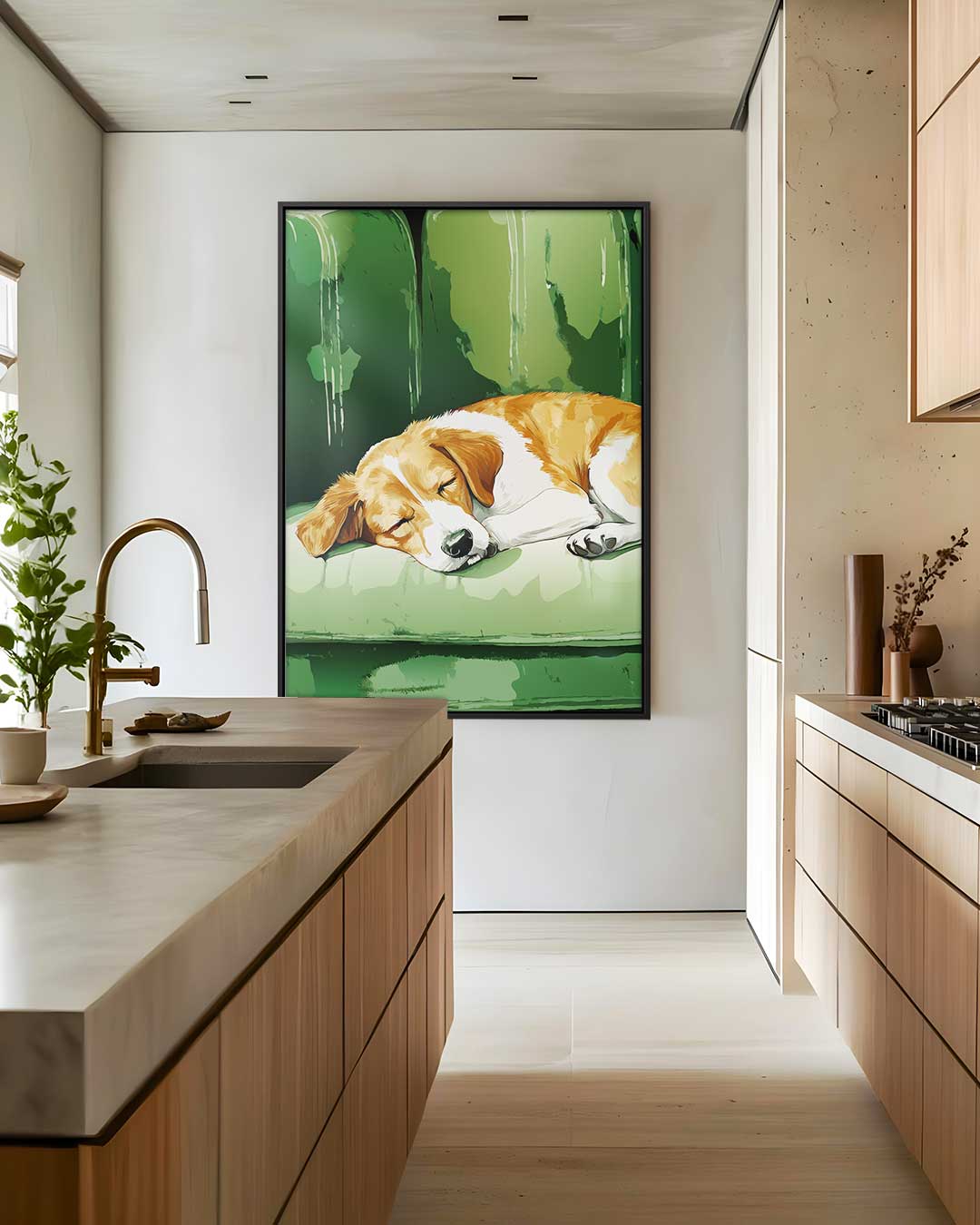 Slapende Beagle op Groene Bank Kunstwerk-canvas-dibond-plexiglas-wanddecoratie-WallArtistic