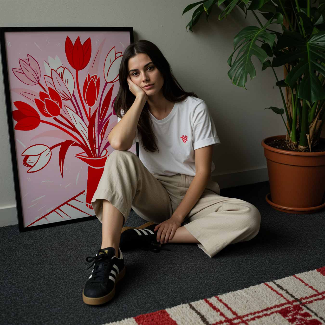 Bloeiende Tulpen in Rode Vaas Poster