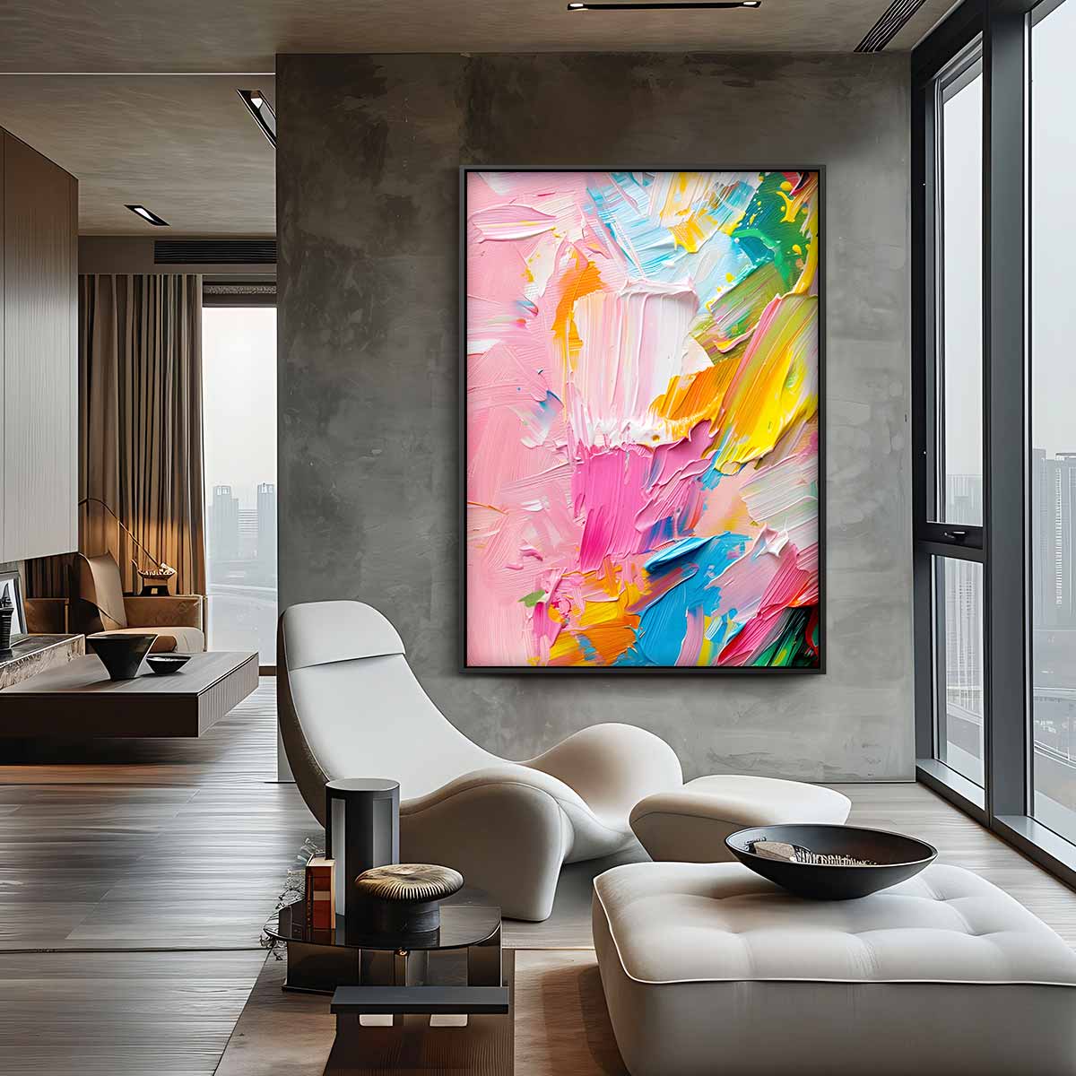 Kleurenexplosie Abstracte Schilderij Kunstwerk-canvas-dibond-plexiglas-wanddecoratie-WallArtistic