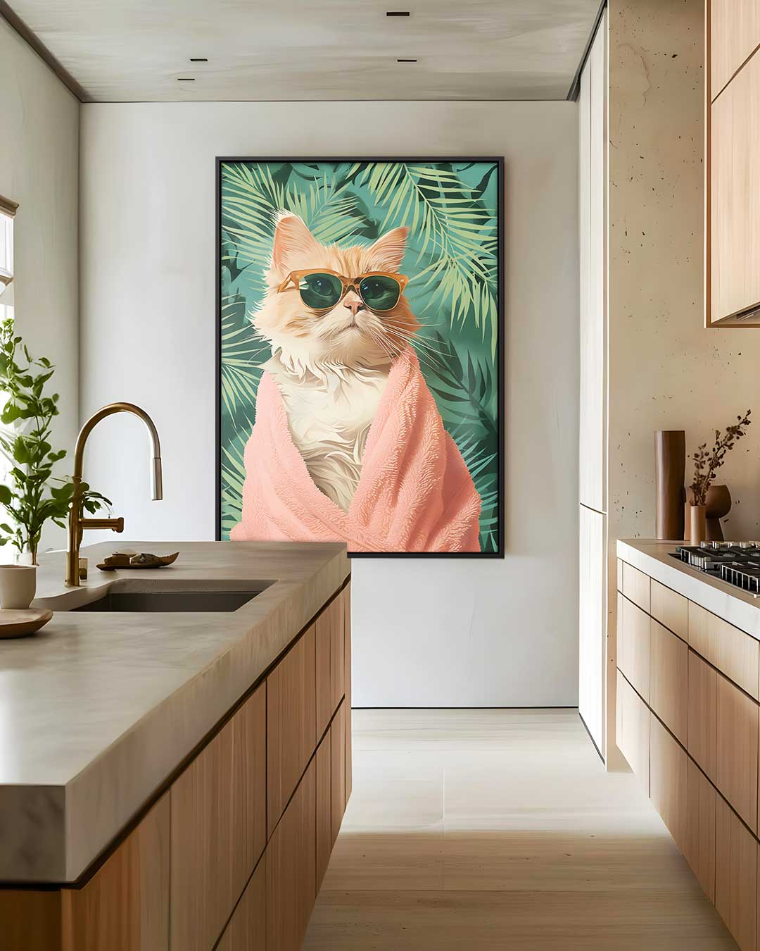 Trendy Kat met Zonnebril Kunstwerk-canvas-dibond-plexiglas-wanddecoratie-WallArtistic