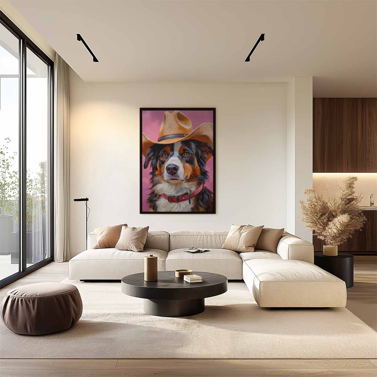 Tough Dog Cowboy auf pinkfarbenem Kunstwerk