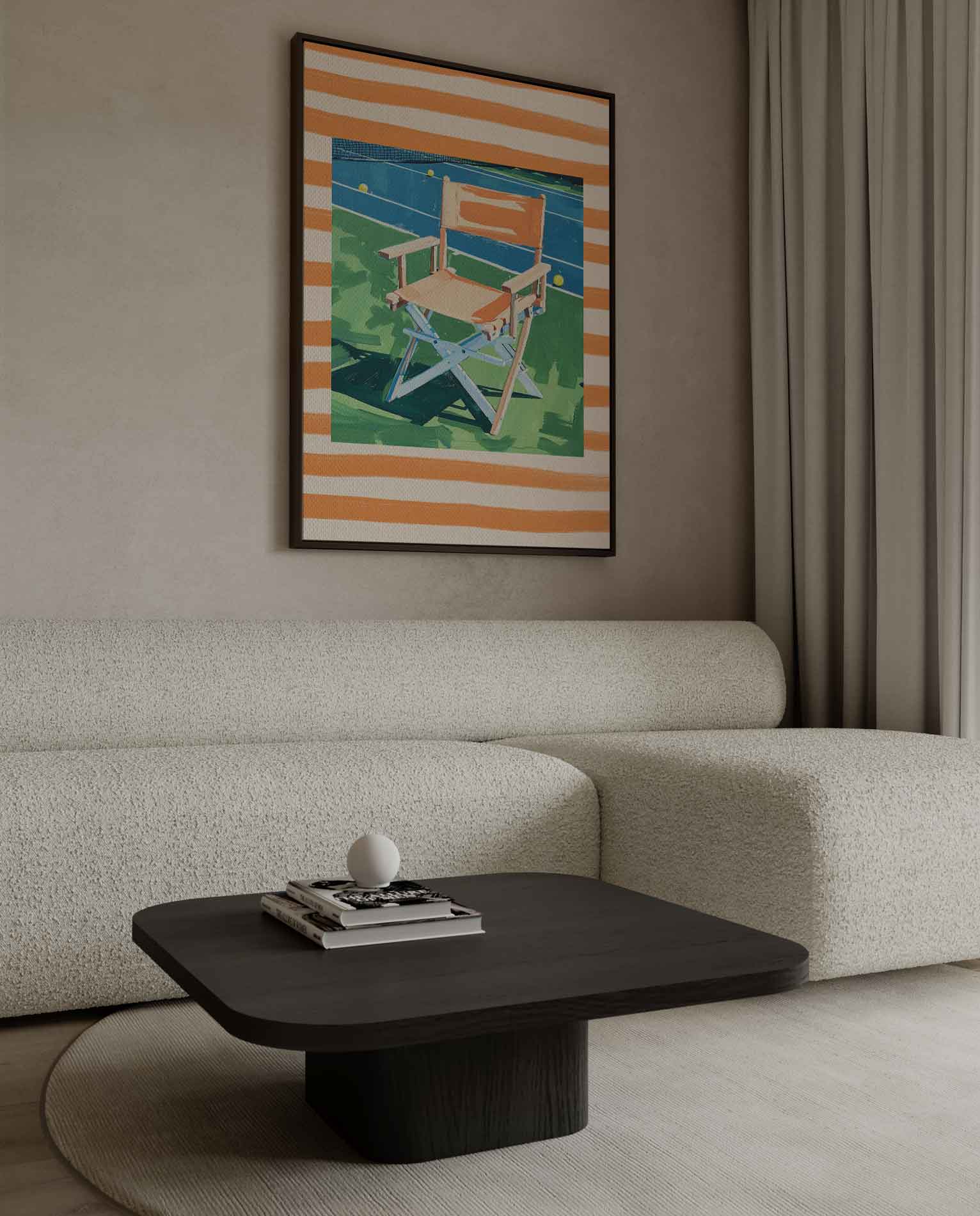 Zomerse Stoel op de Tennisbaan Kunstwerk-canvas-dibond-plexiglas-wanddecoratie-WallArtistic