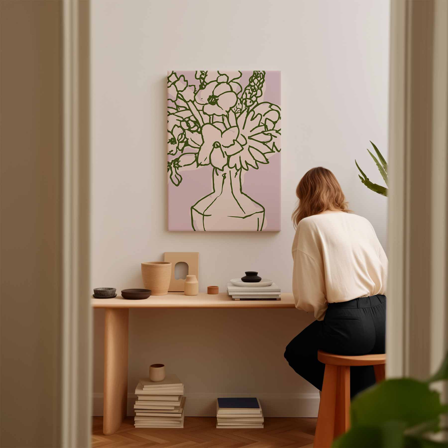 Bloemenpracht in Lijnkunst Kunstwerk-canvas-dibond-plexiglas-wanddecoratie-WallArtistic