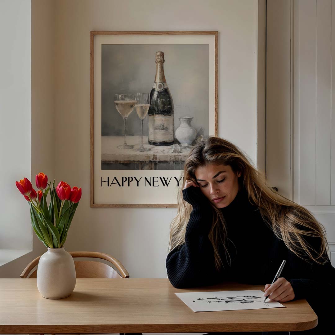Elegante Champagne Nieuwjaarsposter-WallArtistic