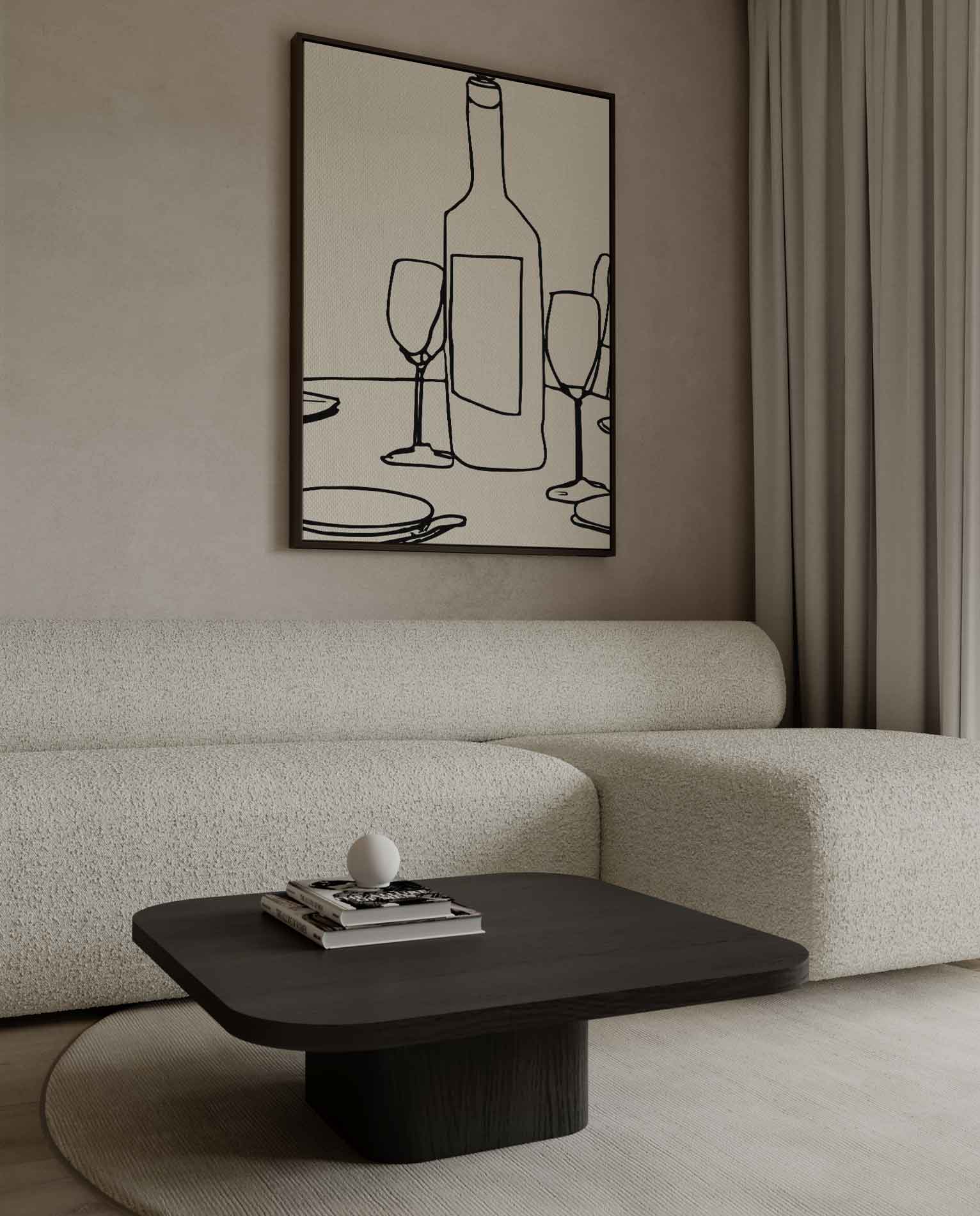 Minimalistisch Tafereel van Wijn en Glazen Kunstwerk-canvas-dibond-plexiglas-wanddecoratie-WallArtistic