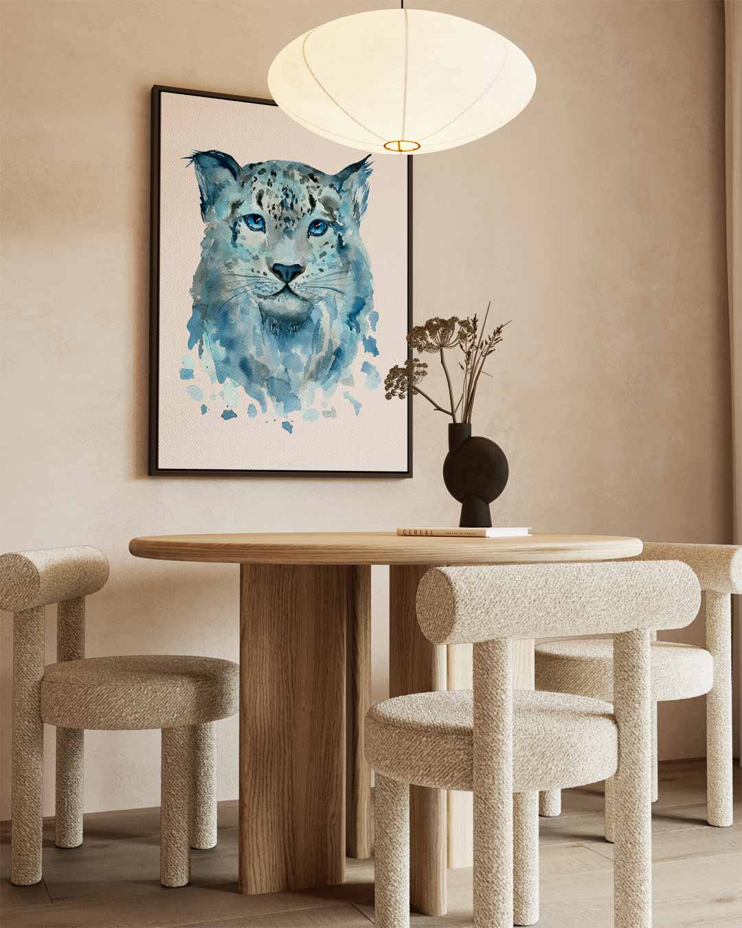 Blauwe Sneeuwluipaard Kunst Kunstwerk-canvas-dibond-plexiglas-wanddecoratie-WallArtistic