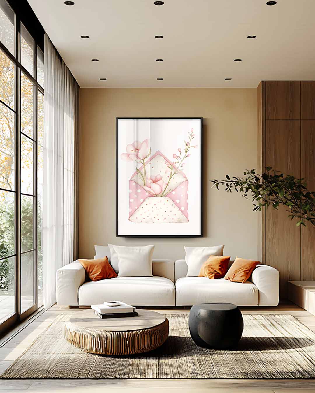 Bloemen in een Gestippelde Envelop Kunstwerk-canvas-dibond-plexiglas-wanddecoratie-WallArtistic