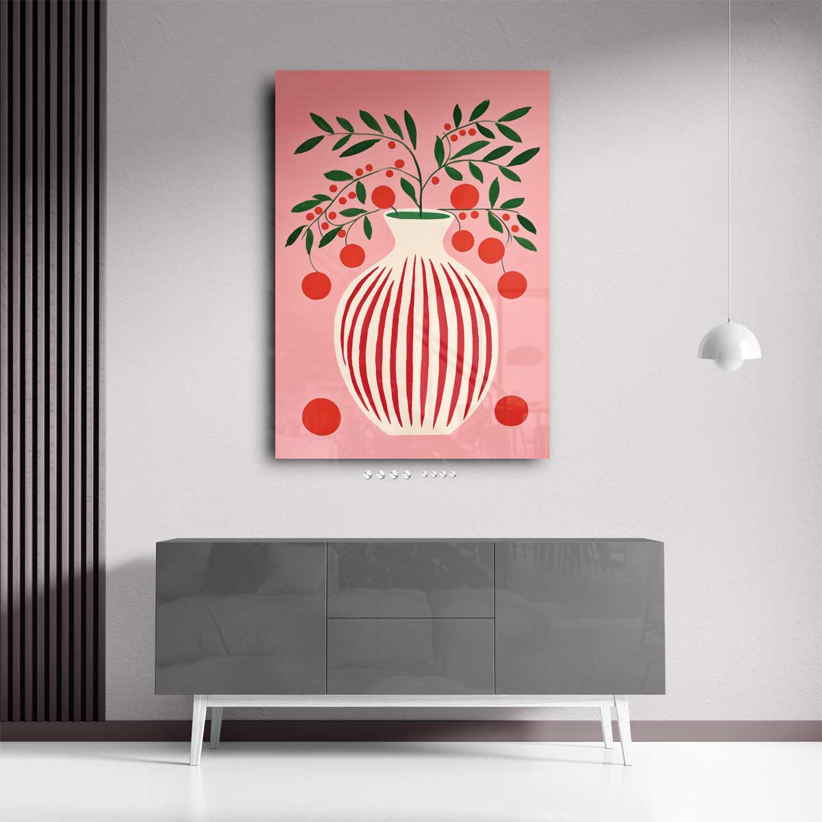 Speels Stilleven met Vaas en Bessen Kunstwerk-canvas-dibond-plexiglas-wanddecoratie-WallArtistic