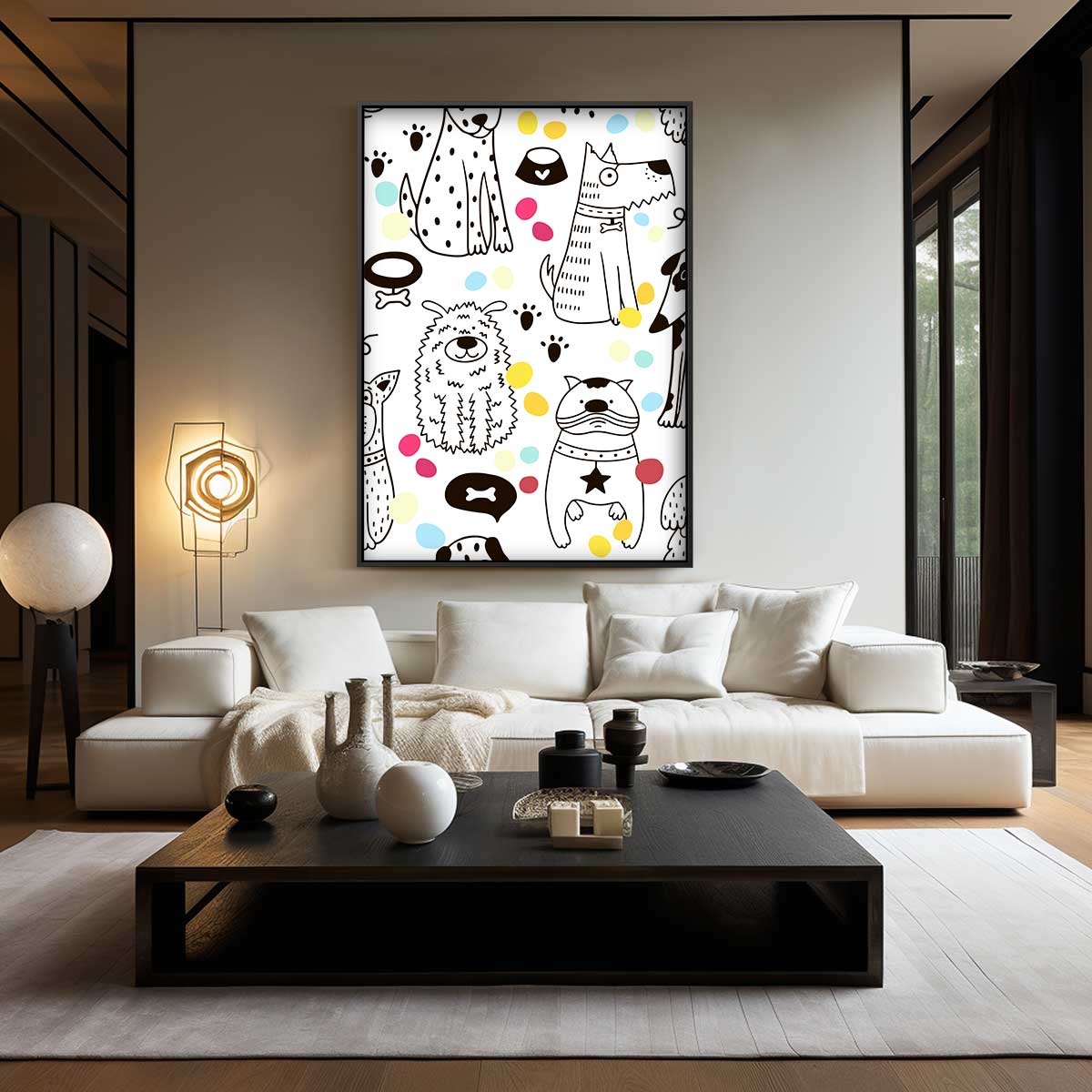 Vrolijke Honden Illustratie Kunstwerk-canvas-dibond-plexiglas-wanddecoratie-WallArtistic