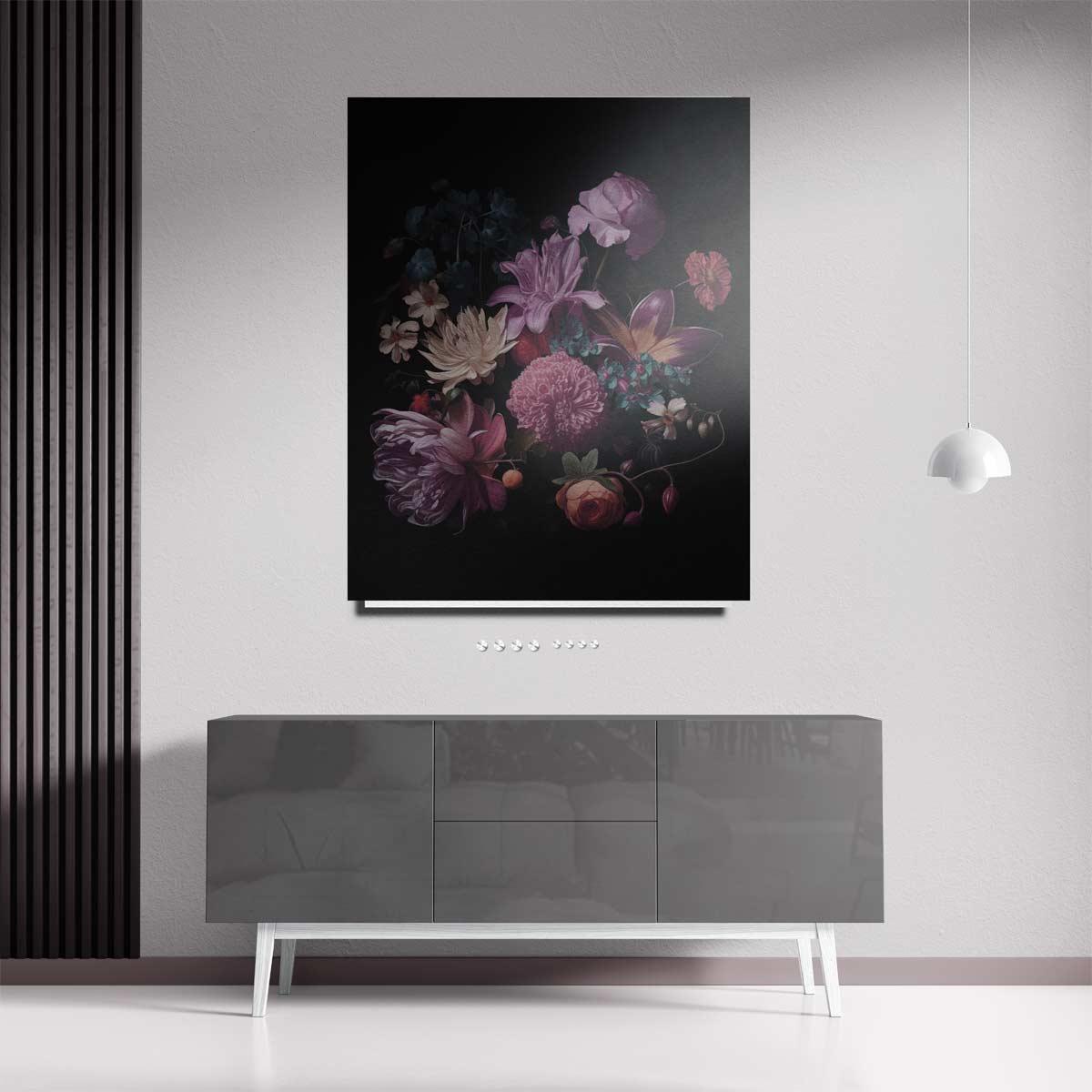 Bloemenexplosie in Donkere Zalen Kunstwerk-canvas-dibond-plexiglas-wanddecoratie-WallArtistic