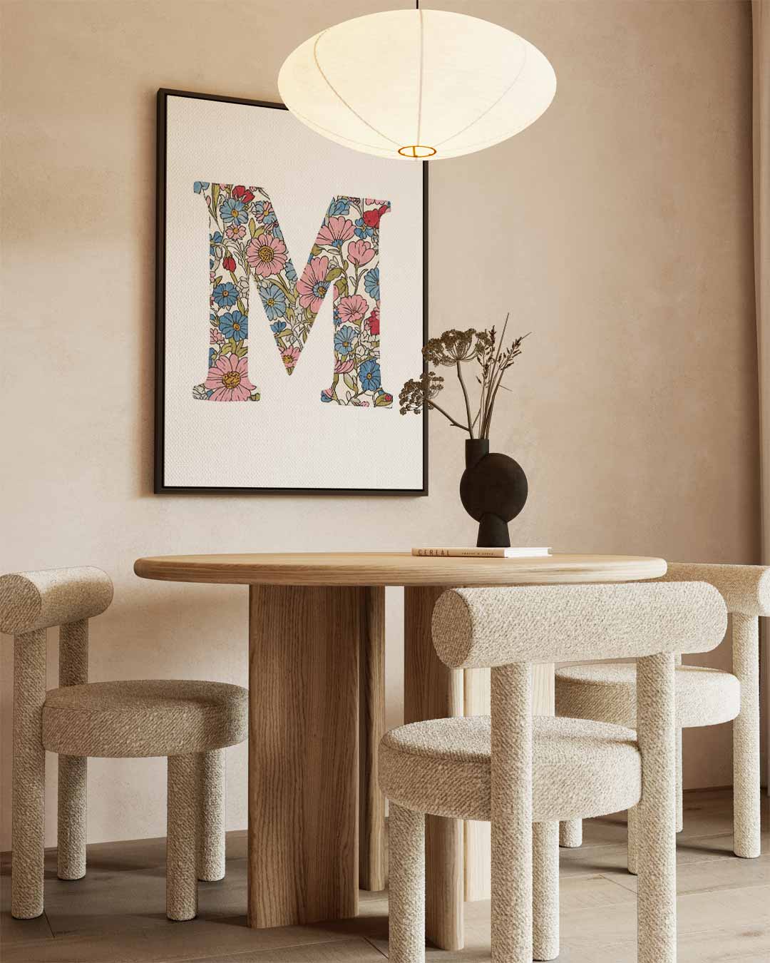 Bloemenpatroon Muurdecoratie Letter M Kunstwerk-canvas-dibond-plexiglas-wanddecoratie-WallArtistic