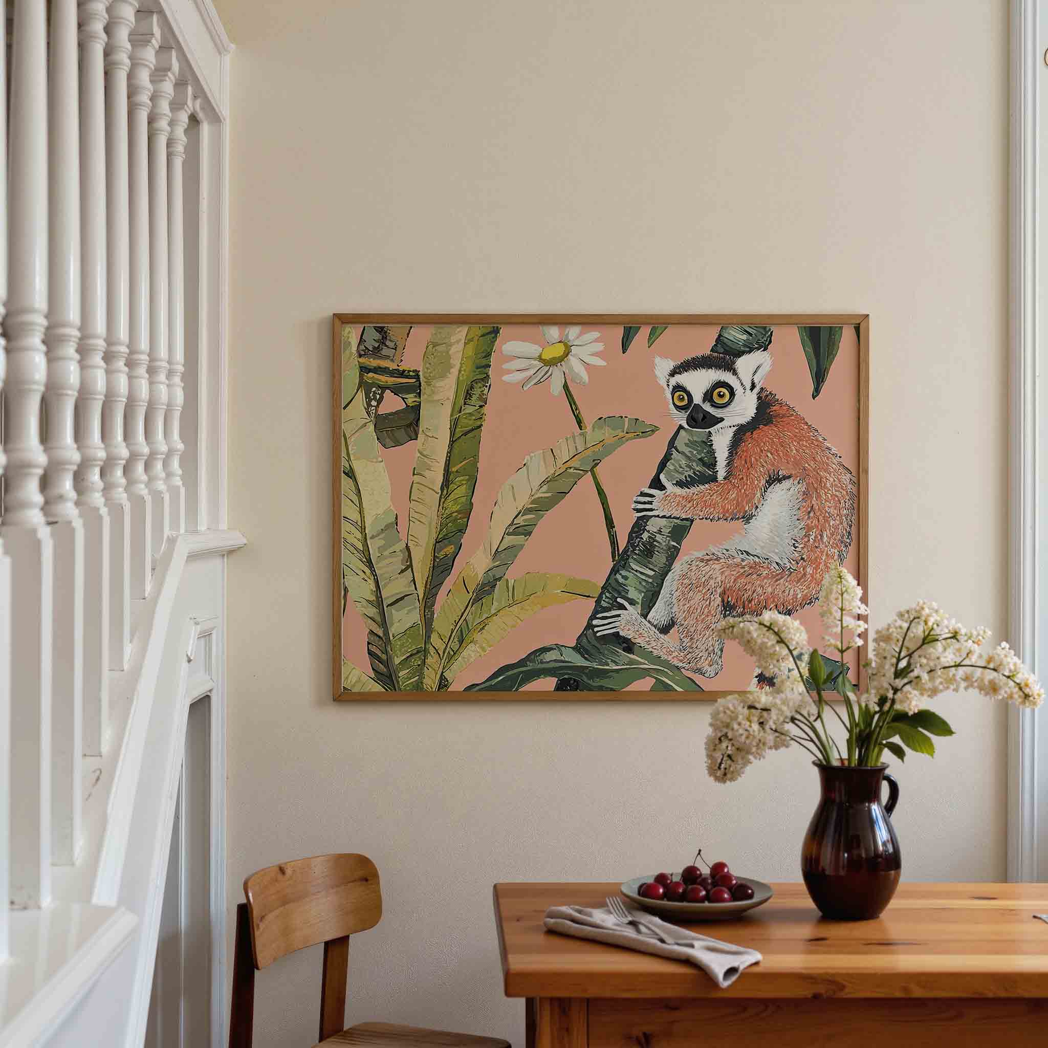 Lemur en bladeren Poster