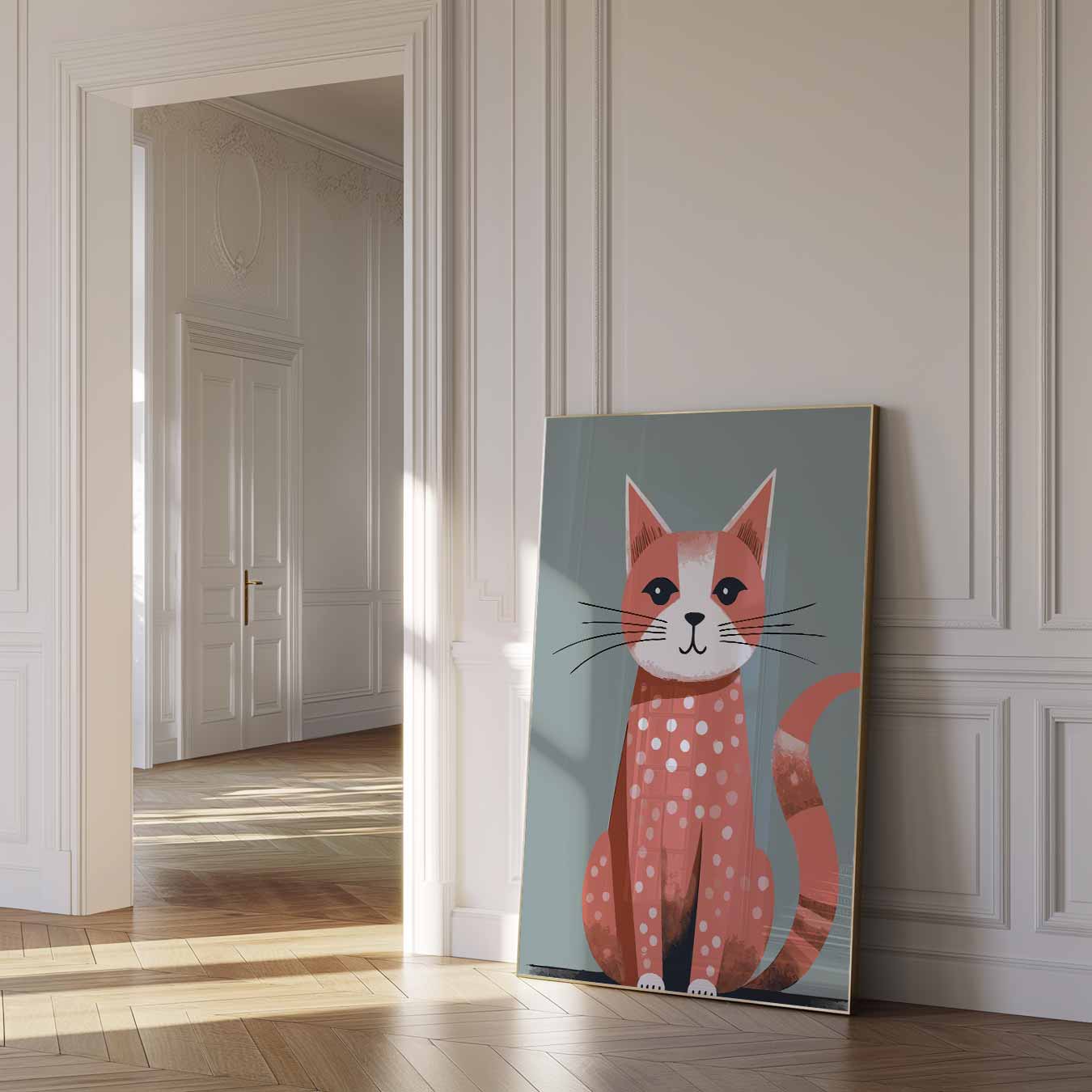Stijlvolle Kattenposter met Polkadots Poster-WallArtistic