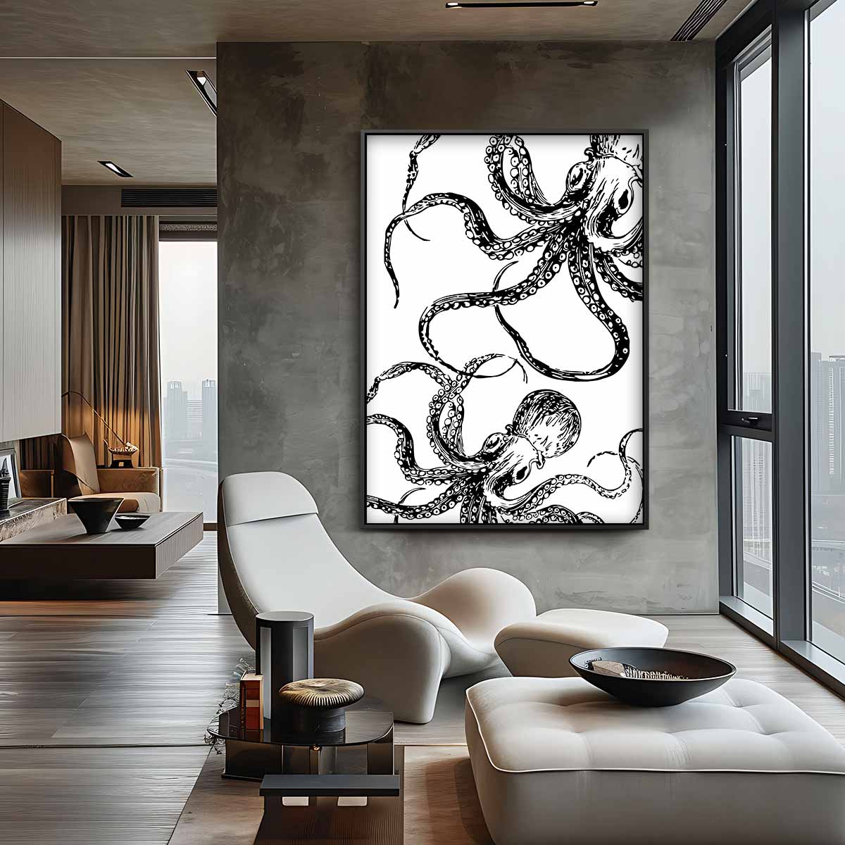 Mystieke Octopus Illustratie Kunstwerk-canvas-dibond-plexiglas-wanddecoratie-WallArtistic