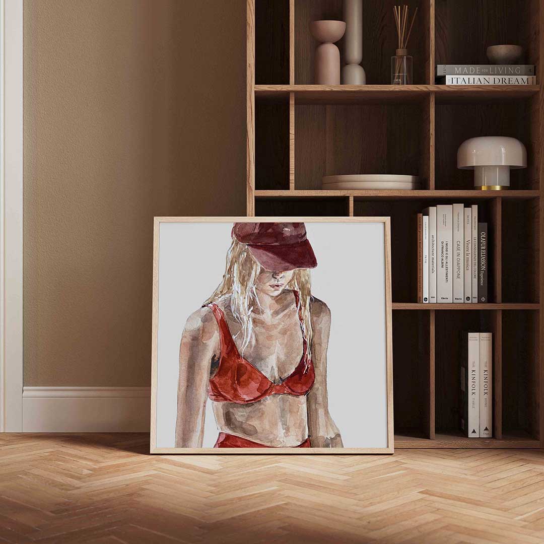 Vrouw in rode kleding Poster