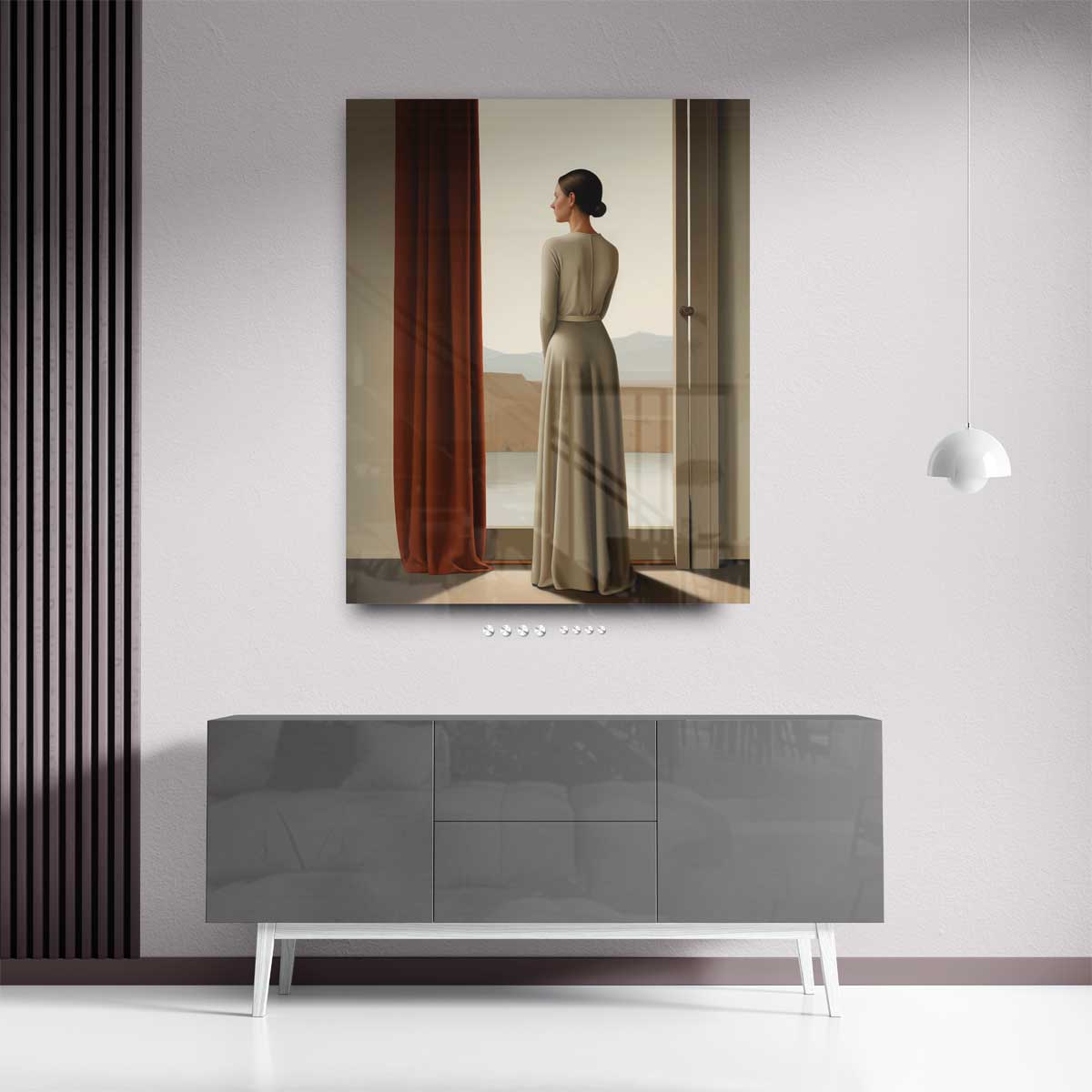 Vrouw bij het Raam Kunstwerk-canvas-dibond-plexiglas-wanddecoratie-WallArtistic