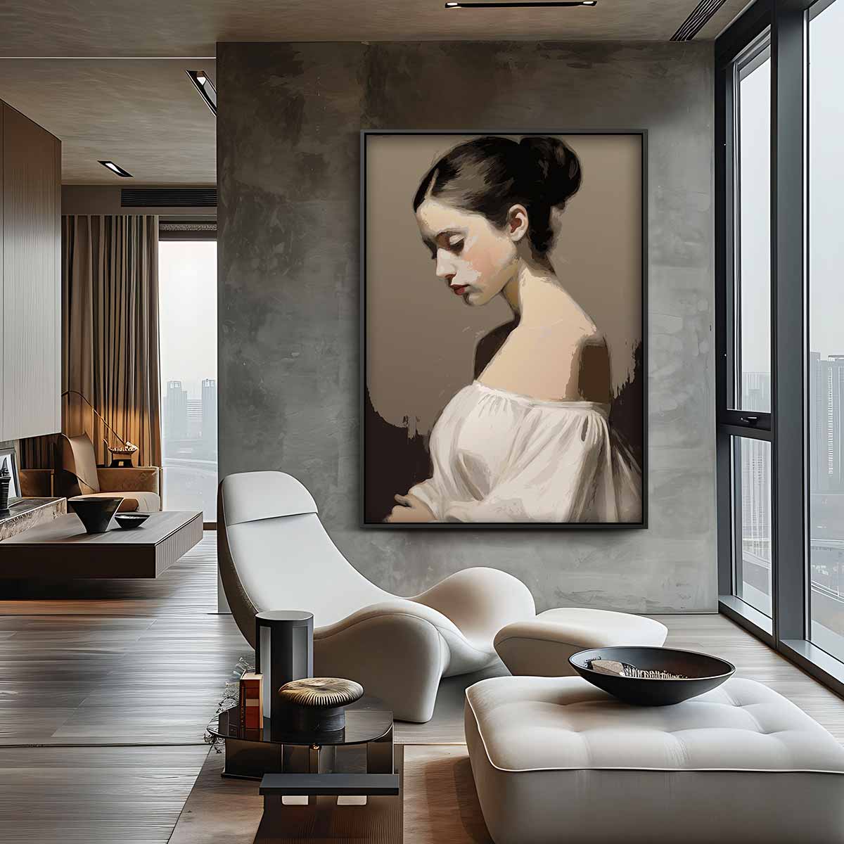 Dromerige Portretstudie Kunstwerk-canvas-dibond-plexiglas-wanddecoratie-WallArtistic