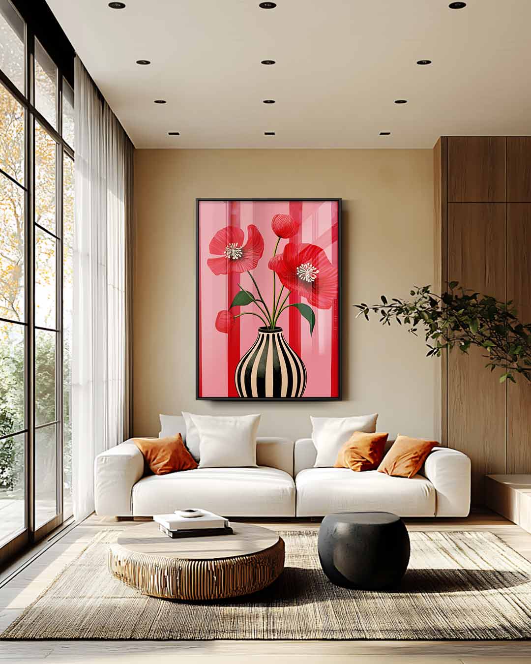 Vaas Met Rood Klaprozen Kunstwerk-canvas-dibond-plexiglas-wanddecoratie-WallArtistic