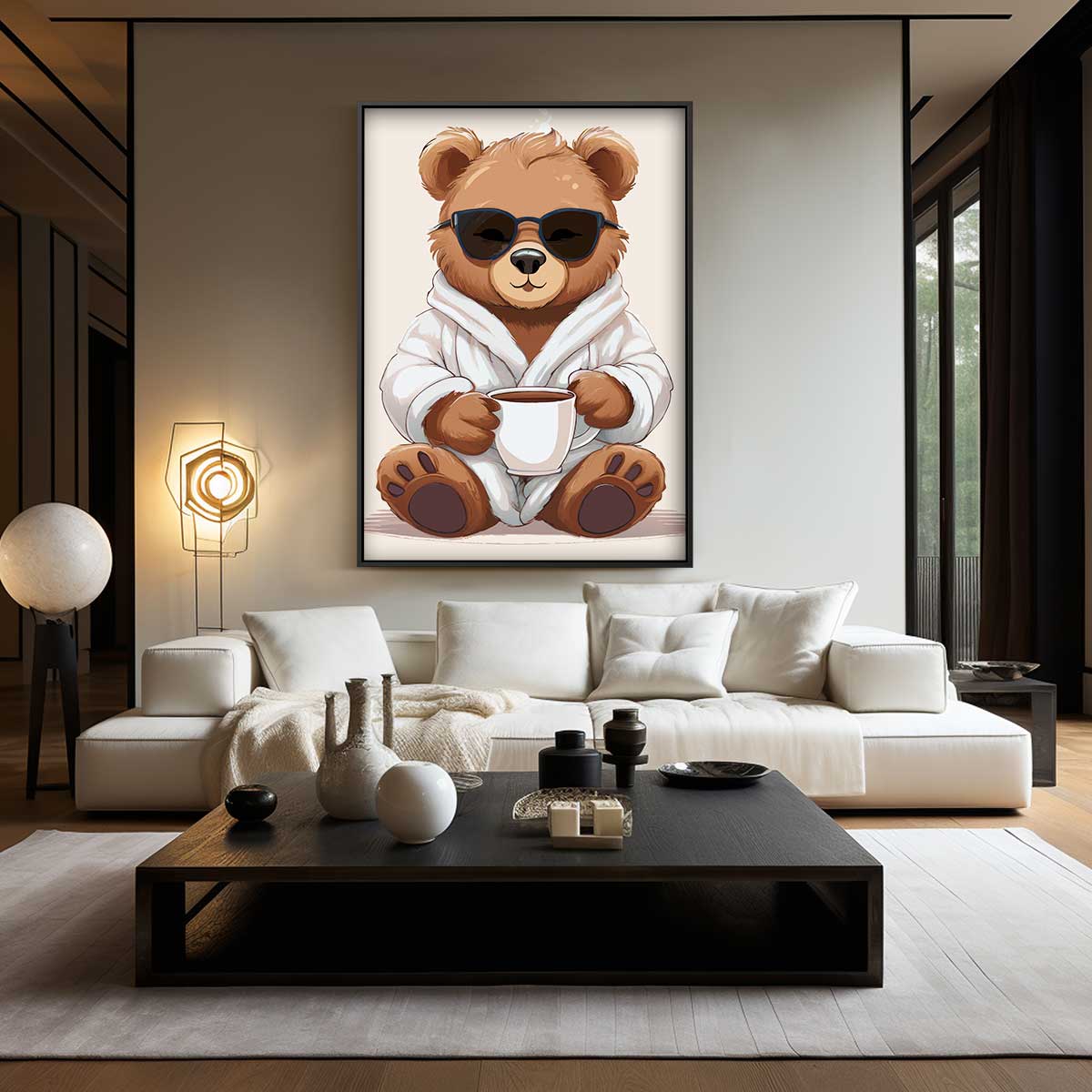 Relaxte Beer met Koffie Kunstwerk-canvas-dibond-plexiglas-wanddecoratie-WallArtistic