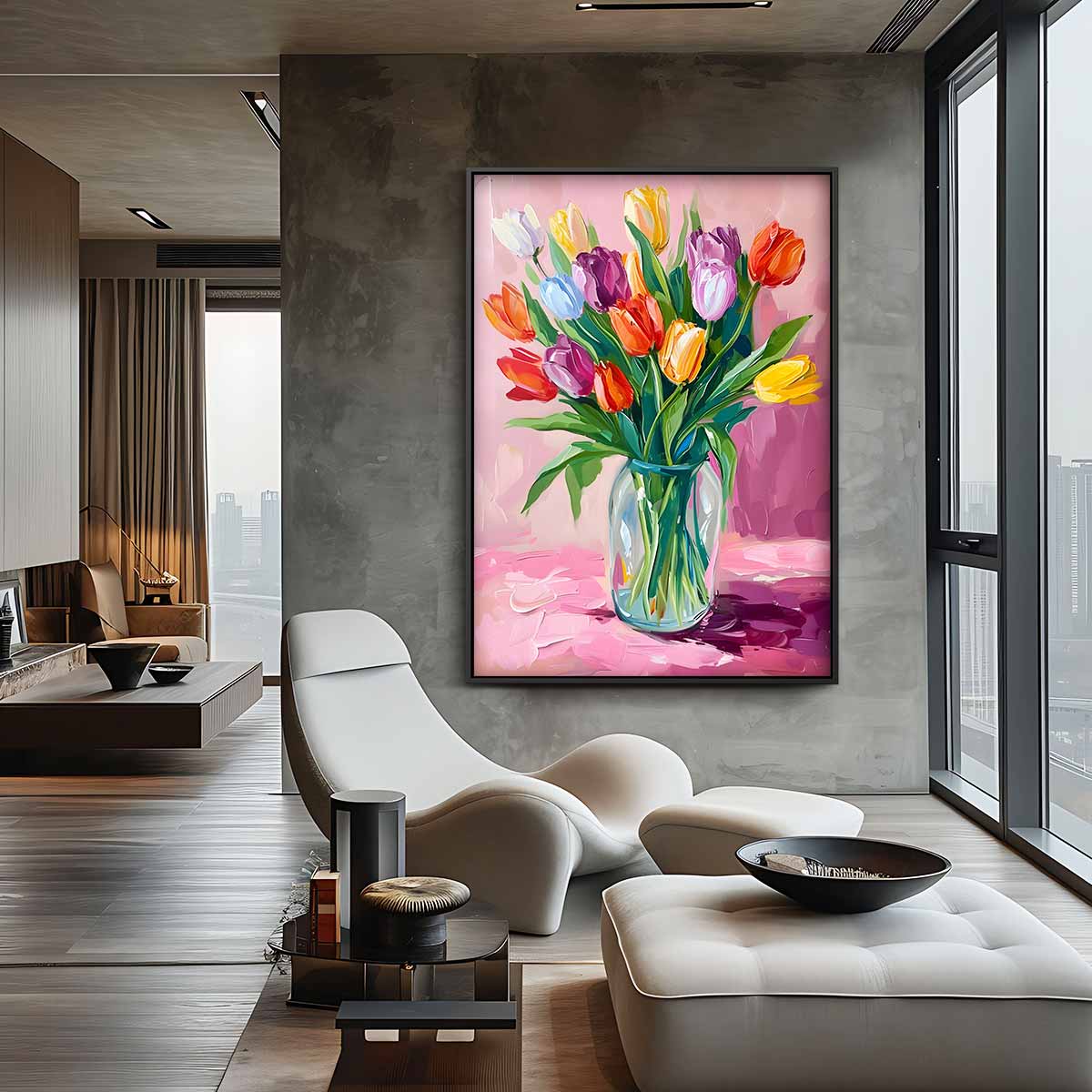 Kleurrijk Tulpenboeket Kunstwerk-canvas-dibond-plexiglas-wanddecoratie-WallArtistic
