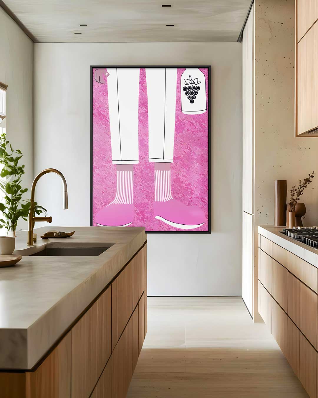 Hippe Sokken en Druivenfles Illustratie Kunstwerk-canvas-dibond-plexiglas-wanddecoratie-WallArtistic