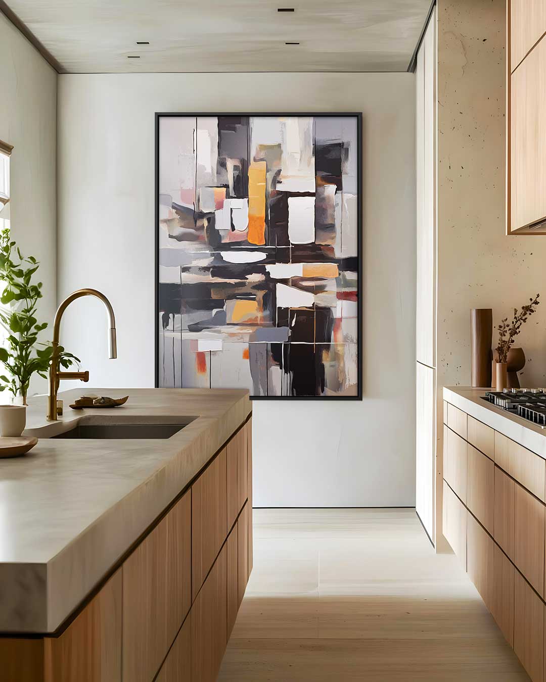 Moderne Abstractie in Diepe Tinten Kunstwerk-canvas-dibond-plexiglas-wanddecoratie-WallArtistic