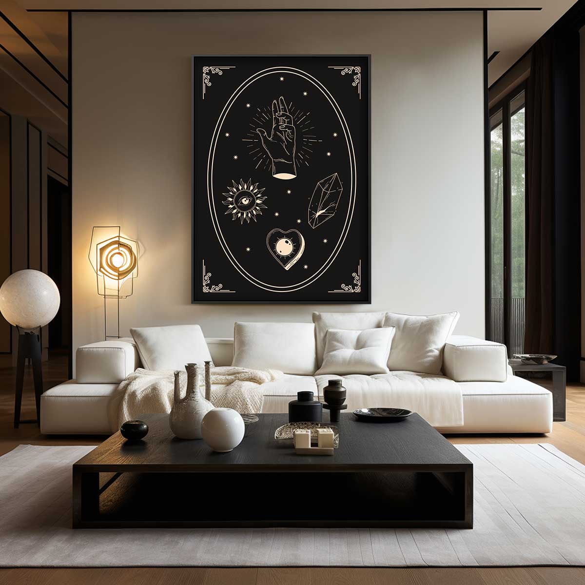 Mystieke Hand en Symbolen Illustratie Kunstwerk-canvas-dibond-plexiglas-wanddecoratie-WallArtistic