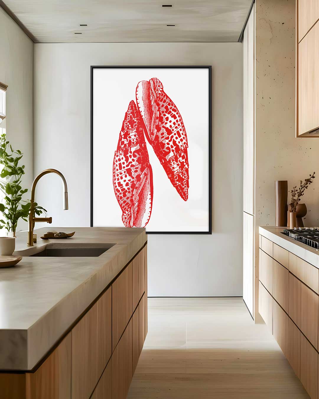Rode Zee Schelpenprint Kunstwerk-canvas-dibond-plexiglas-wanddecoratie-WallArtistic